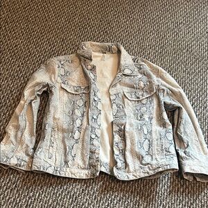 Free People Snake Print Jean Jacket - Gray and Cream